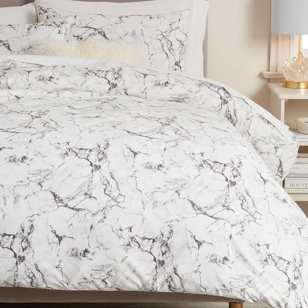 Pottery Barn Teen Marble Print Duvet Cover in White and Gray